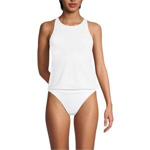 Land's End TUGLESS High Neck Strappy Back tankini soft cup resist top white 12